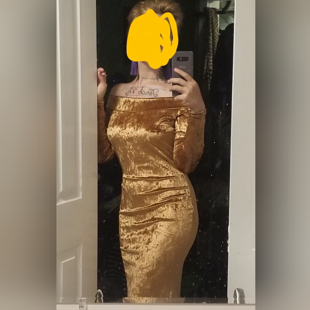 Floor Length Crushed Velvet Copper Dress